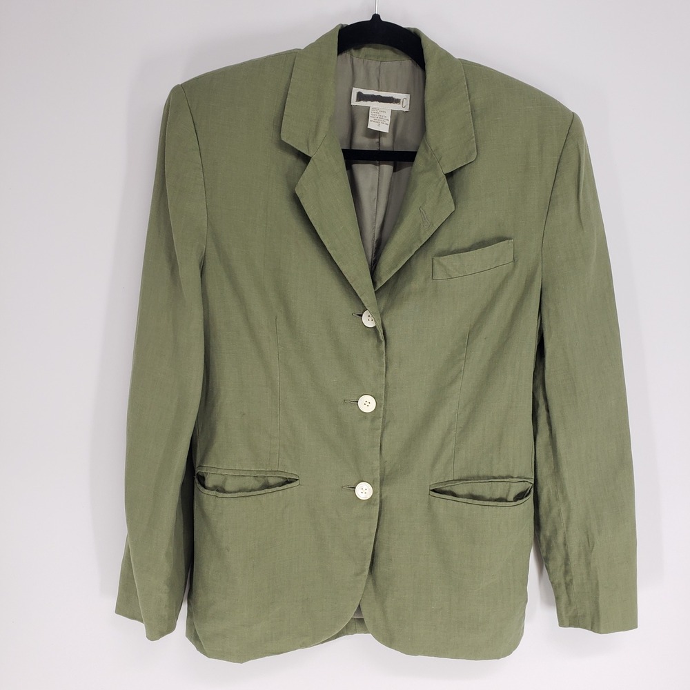 Vintage Banana Republic 100% Linen Blazer Women 2 Green 3-Button Professional